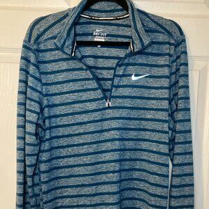 Nike Dri-FIT Men's Element 1/4 Zip Running Shirt - Blue Stripes - Size S